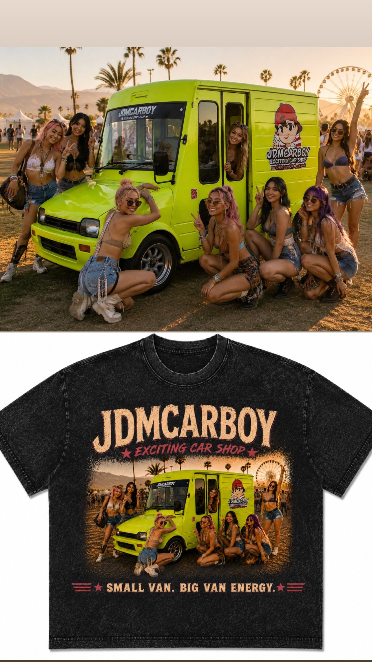 JDMCARBOY Daihatsu Mira Walk-Through Van Heavyweight Graphic T-Shirt – Small Van. Big Van Energy.