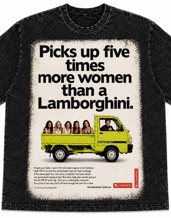 Daihatsu Hijet “Picks Up Five Times More Women” Heavyweight Acid Wash T-Shirt | JDM CARBOY