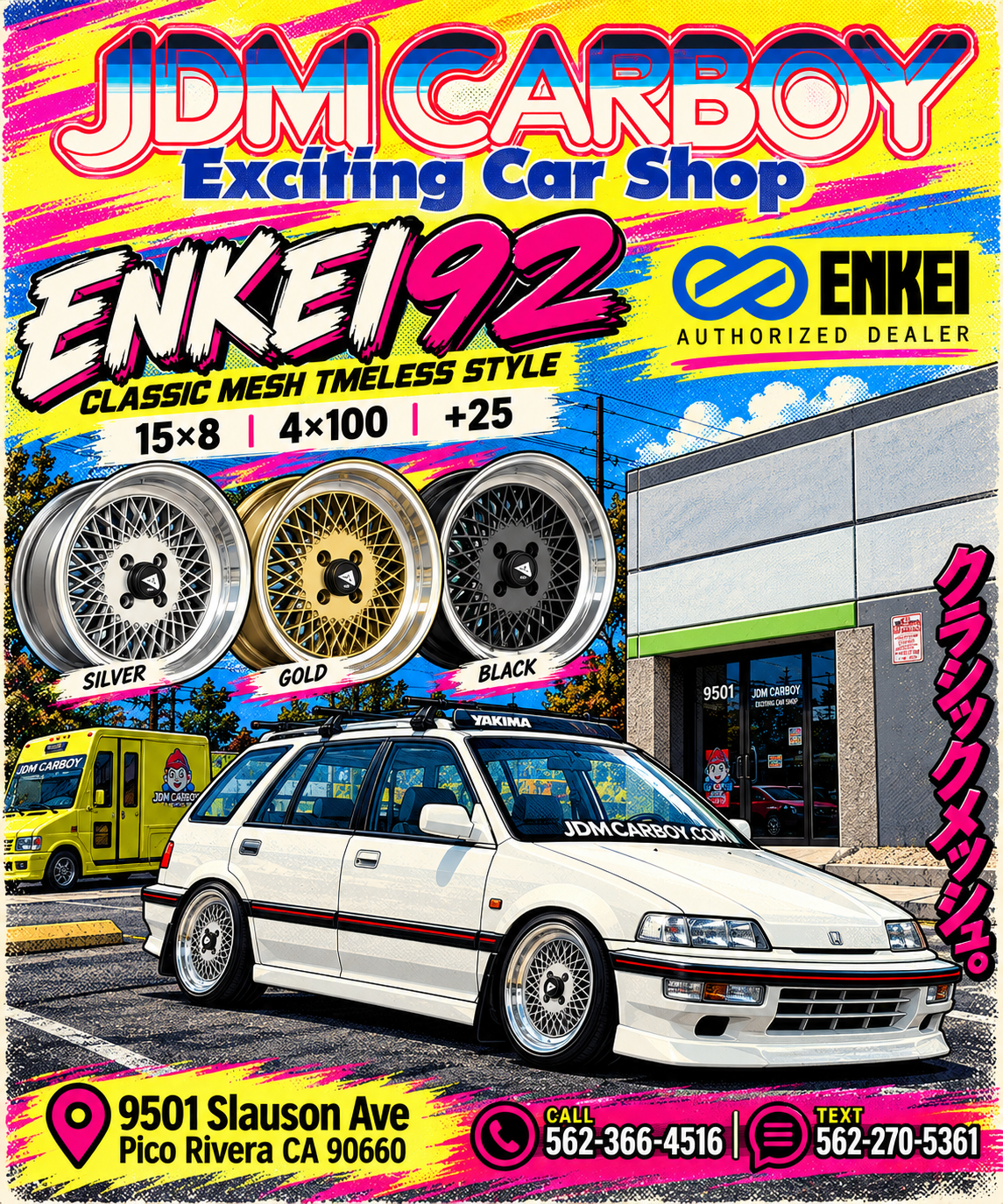 Enkei 92 Wheel 15x8 4x100 25mm Silver Gold Black Classic Mesh Wheel