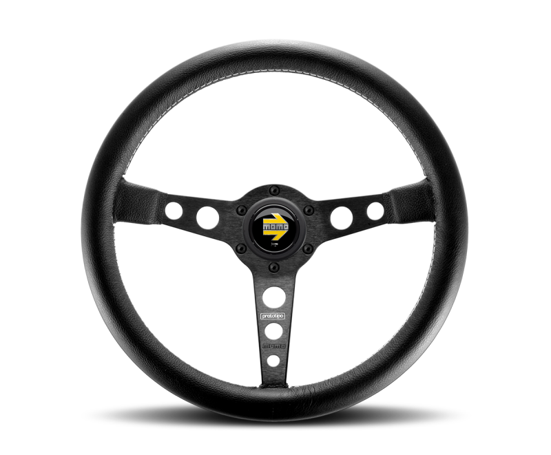 Momo Prototipo Steering Wheel 350 mm - Black Leather/Wht Stitch/Black Spokes PRO35BK2B