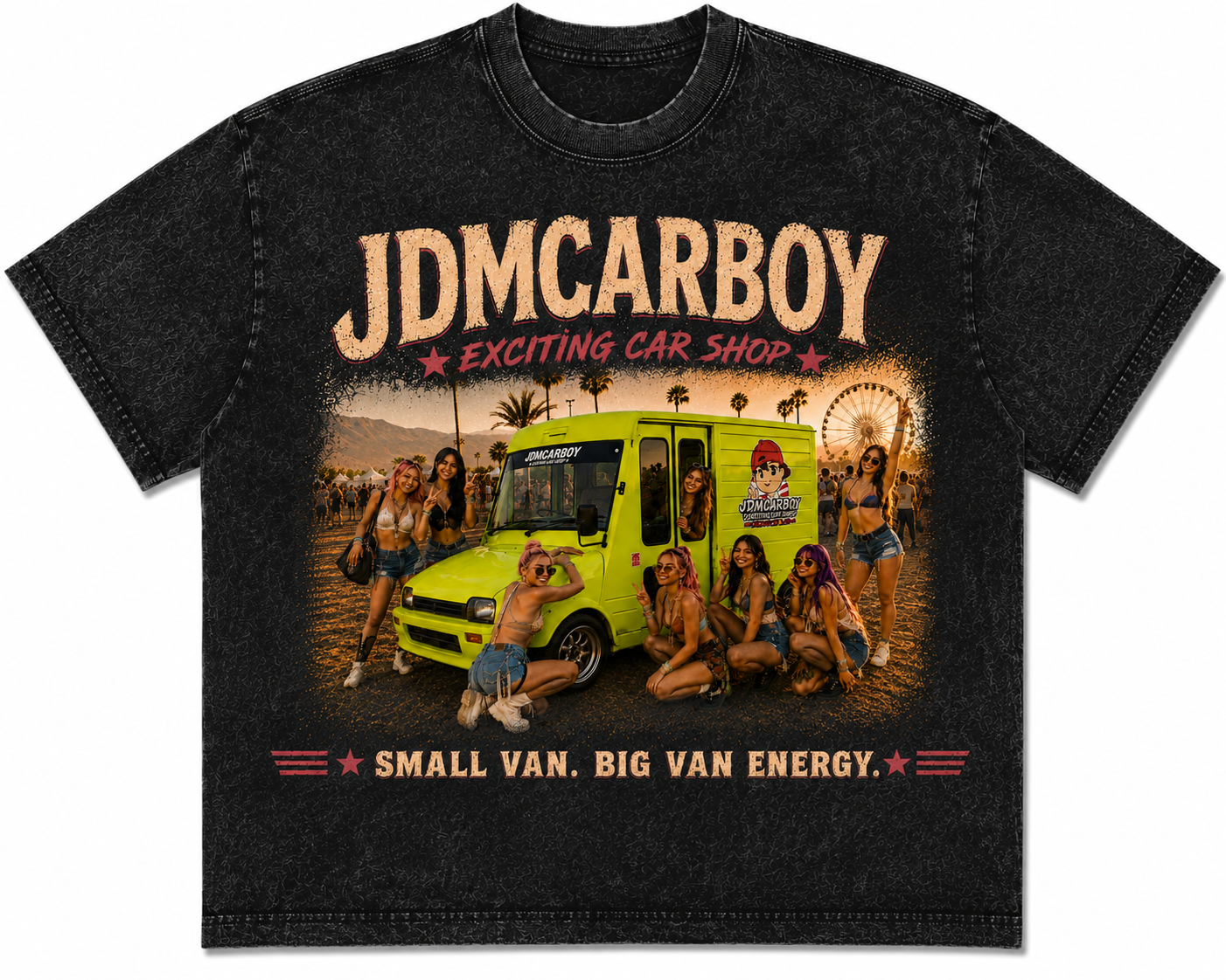JDMCARBOY Daihatsu Mira Walk-Through Van Heavyweight Graphic T-Shirt – Small Van. Big Van Energy.