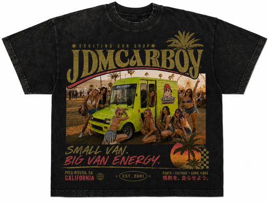 JDMCARBOY Daihatsu Mira Walk-Through Van Heavyweight Graphic T-Shirt – Small Van. Big Van Energy.