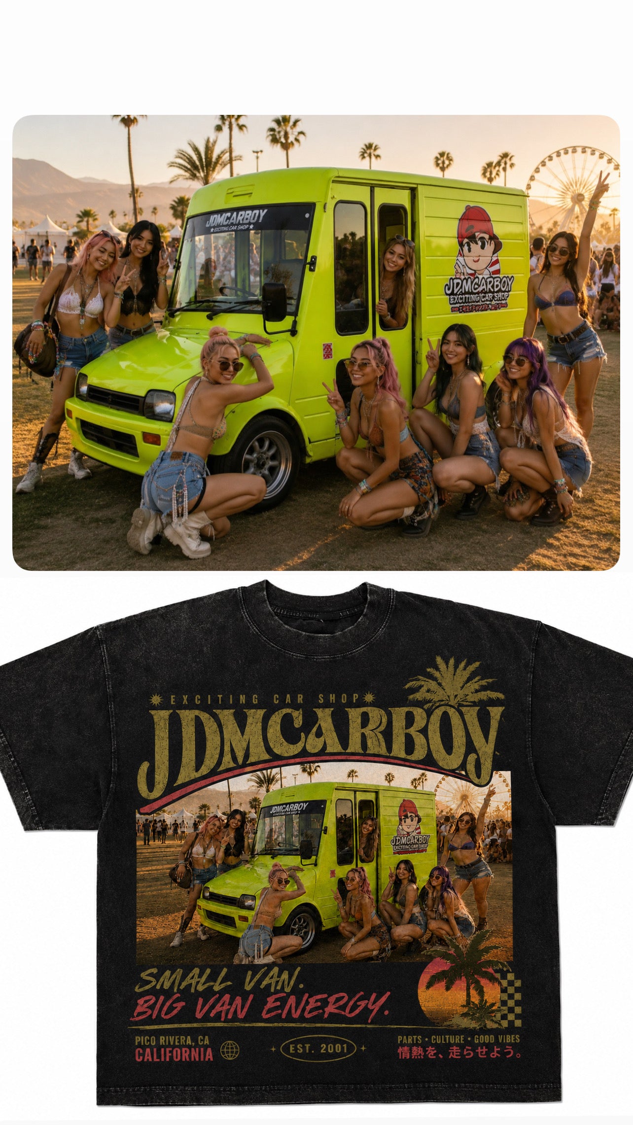 JDMCARBOY Daihatsu Mira Walk-Through Van Heavyweight Graphic T-Shirt – Small Van. Big Van Energy.