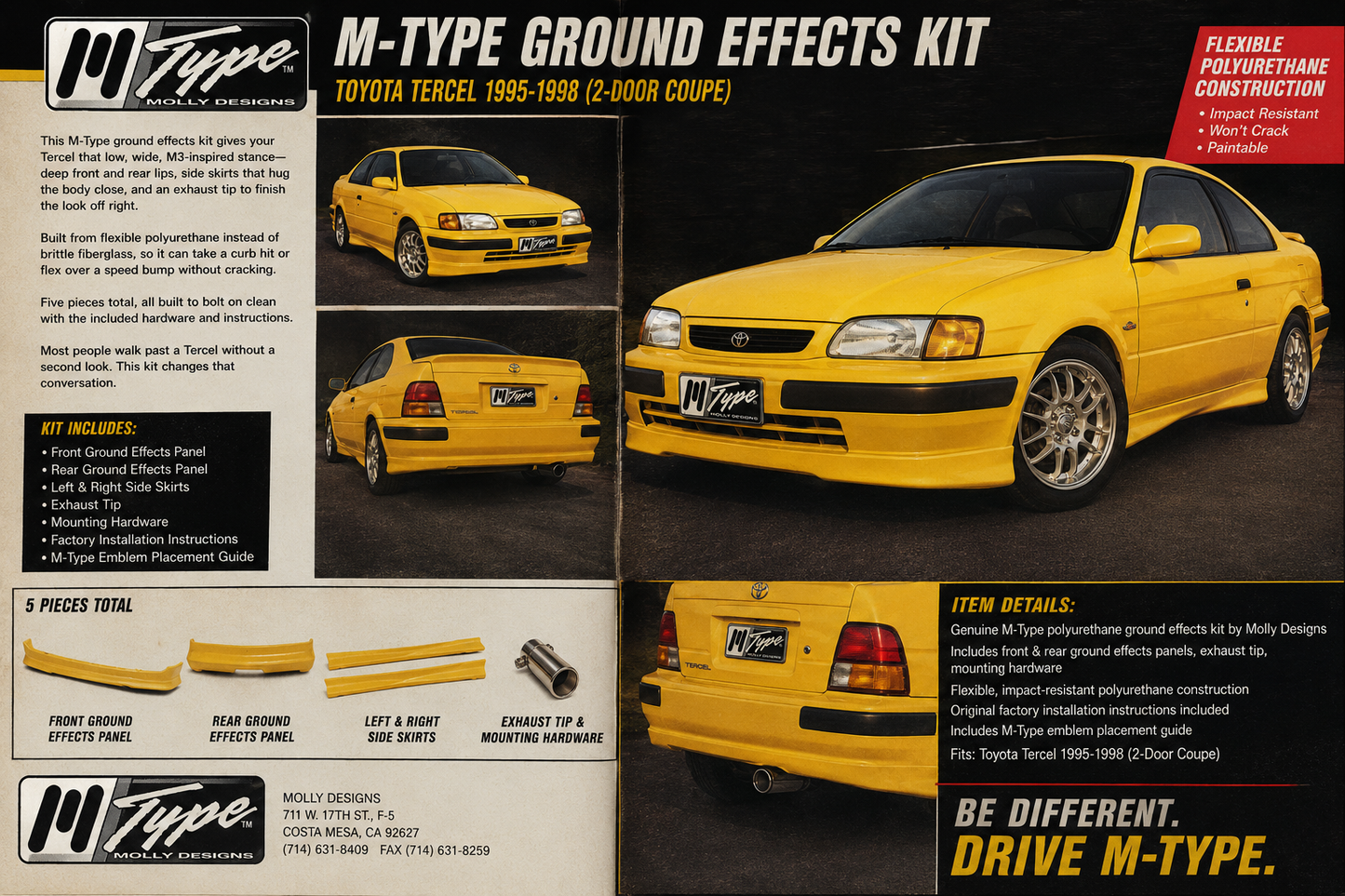 M-Type Molly Designs Polyurethane Ground Effects Kit 1995-1998 Tercel 2DR
