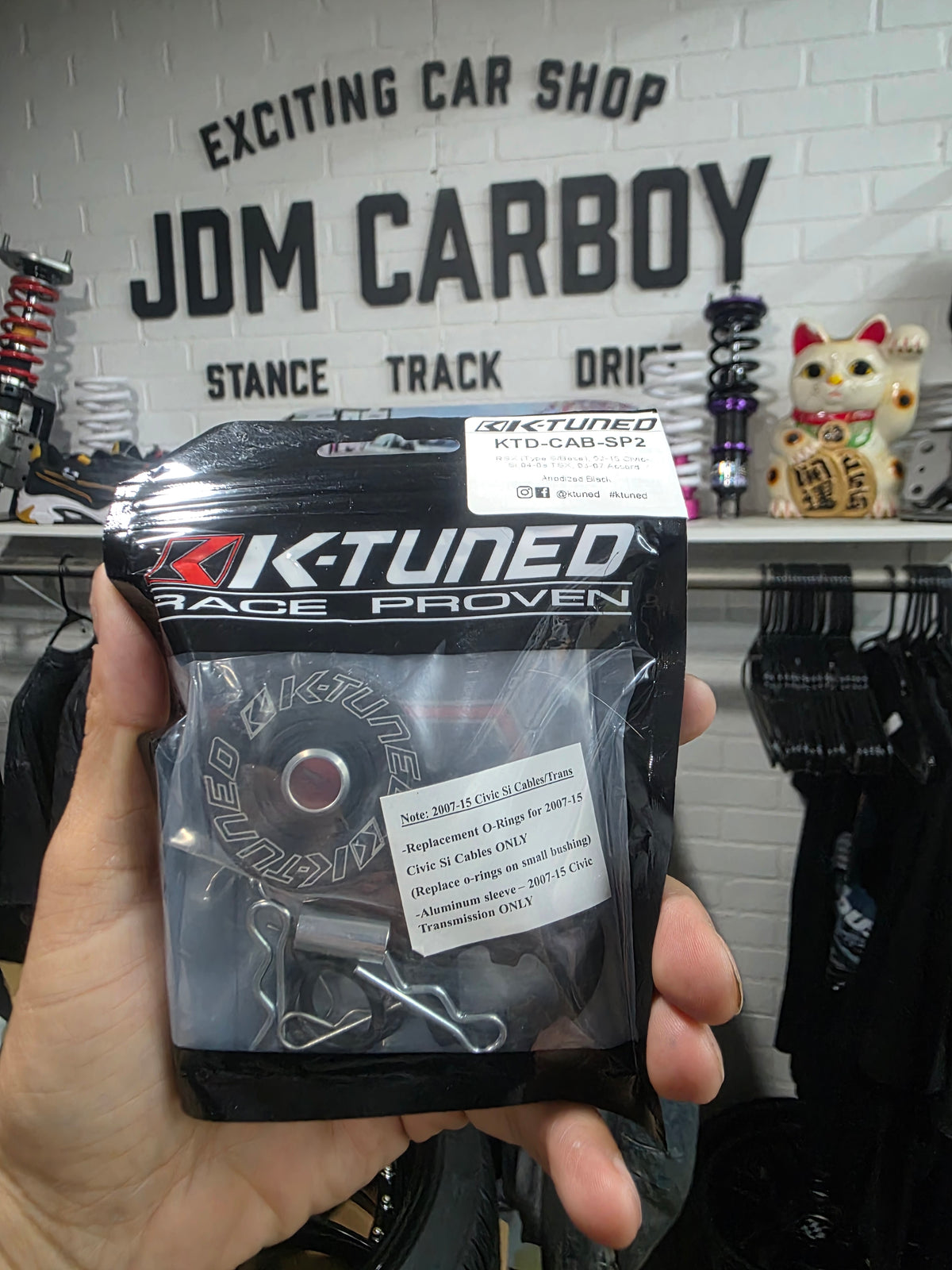 K-Tuned spherical shifter cable bushing packaging at JDM CARBOY