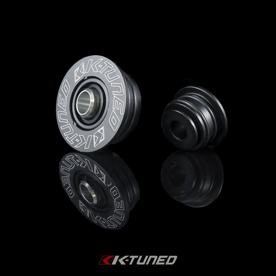 K-Tuned spherical shifter cable bushings, billet aluminum, close-up