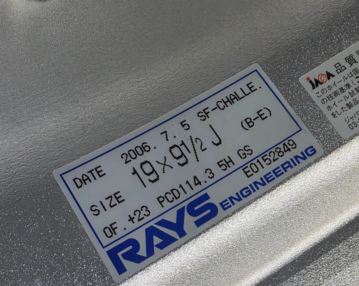 RAYS Engineering factory spec sticker, 19x9.5J +23 5x114.3