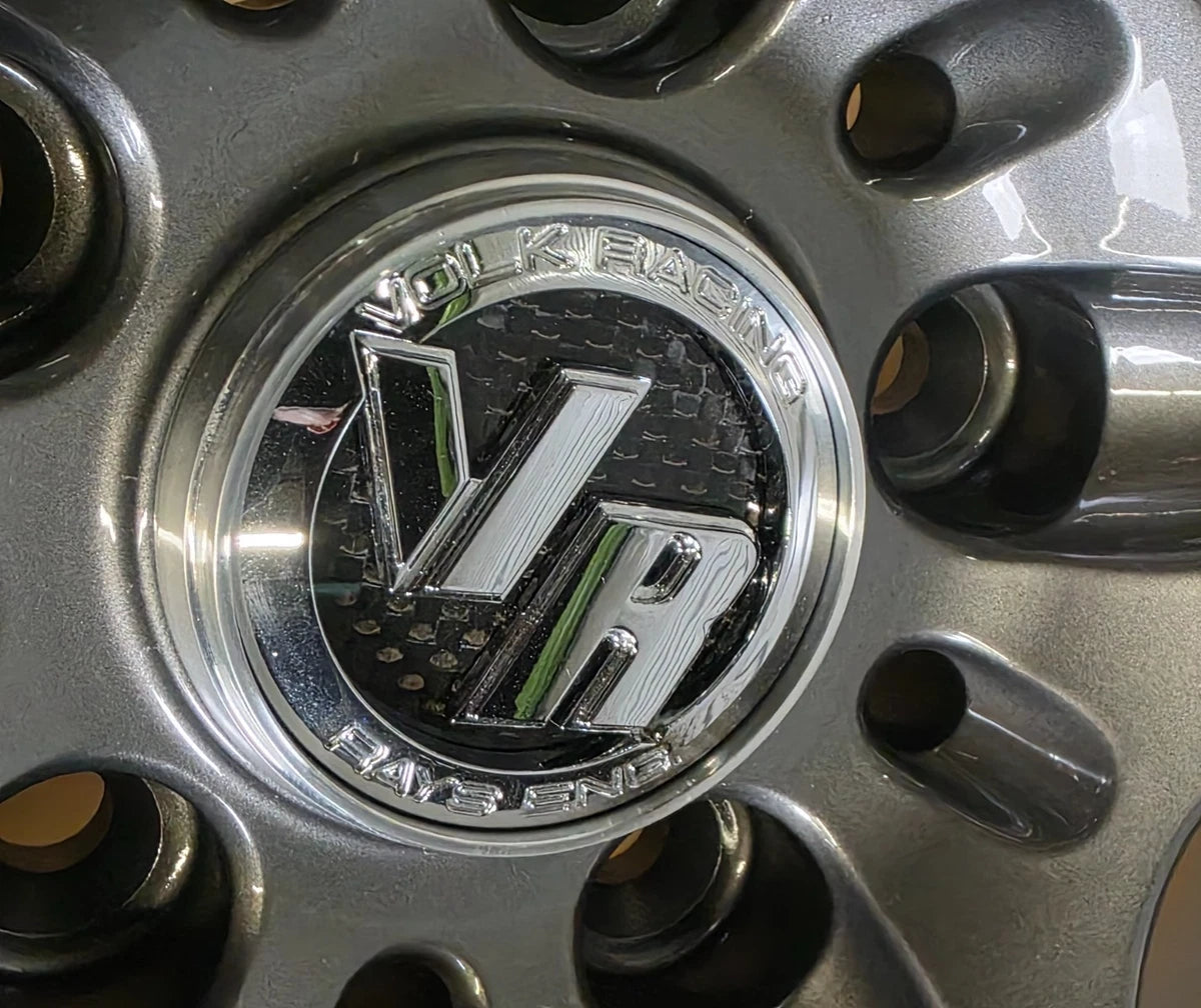 RAYS Volk Racing center cap close-up, VR logo