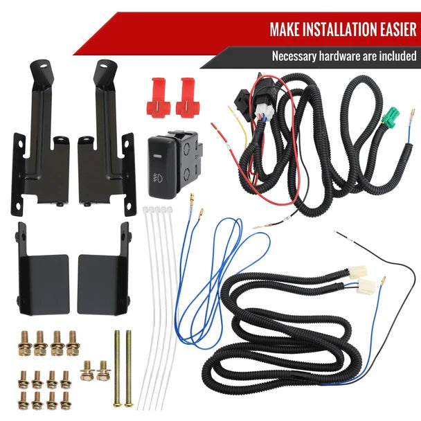JDM CARBOY H3 fog light installation kit with wiring harness, switch, brackets and hardware