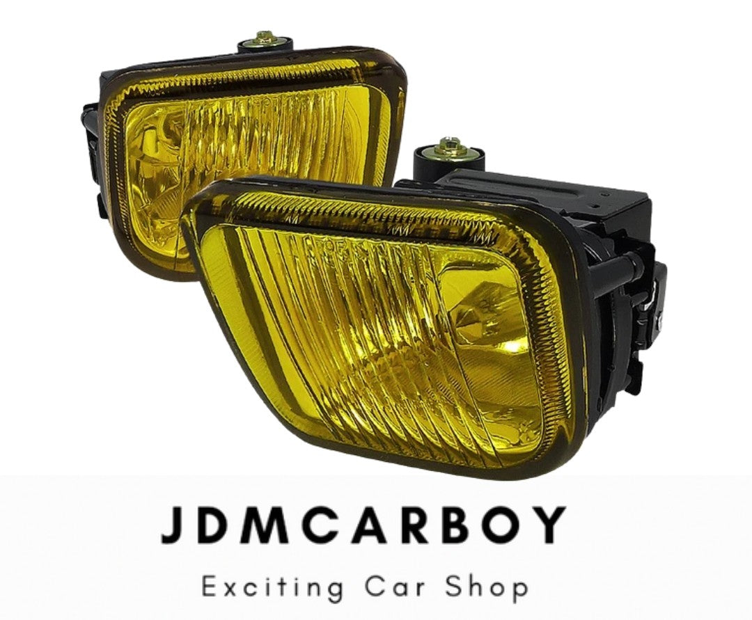 JDM CARBOY H3 fog light kit pair, chrome housing with yellow lens