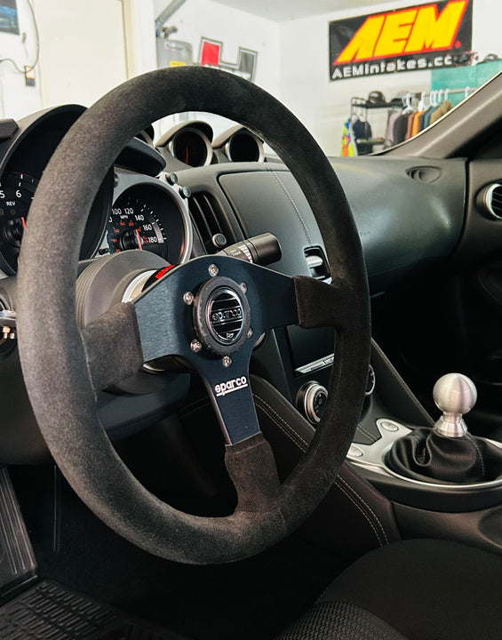 Sparco R375 Steering Wheel 350mm Suede w/ 36mm Dish - Universal | JDMCarboy
