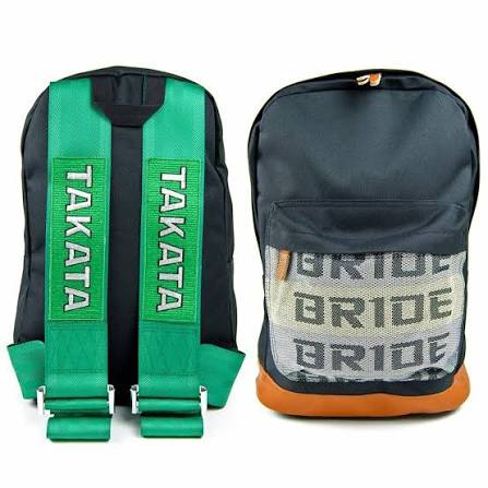 JDM BRIDE Backpack Takata Adjustable Racing Shoulder Harness Laptop Bag Green