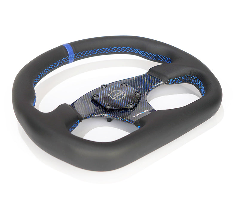 NRG Flat Bottom Carbon Fiber Center Leather Steering Wheel – 320mm | RST-024CF