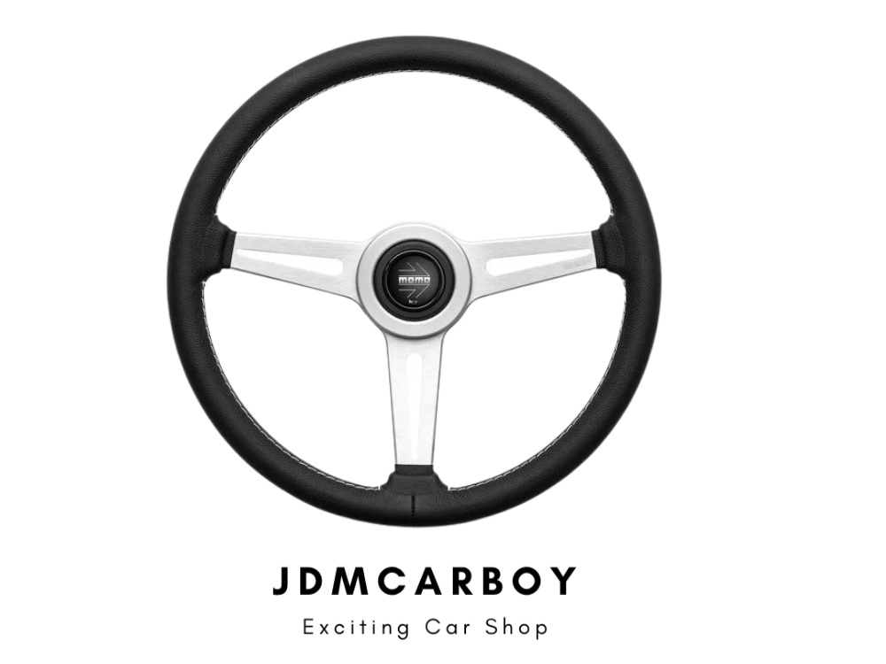 MOMO Retro Steering Wheel 360mm Black w/ Silver Spoke - Universal | JDMCarboy