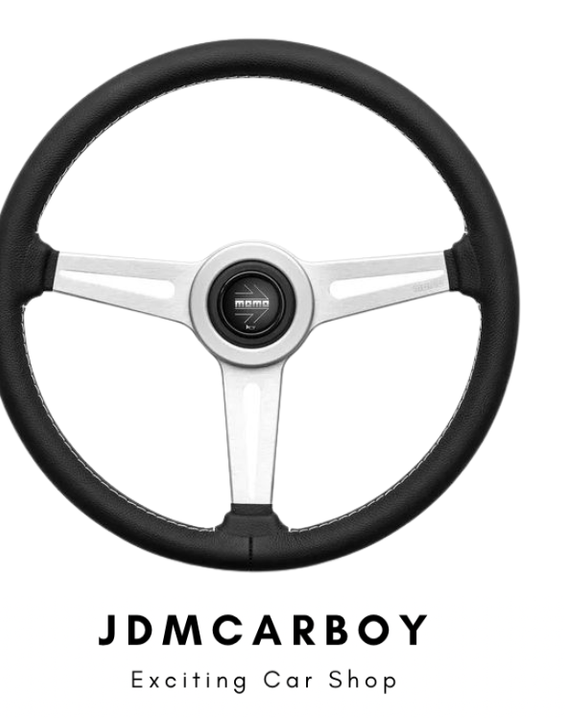 MOMO Retro Steering Wheel 360mm Black w/ Silver Spoke - Universal | JDMCarboy
