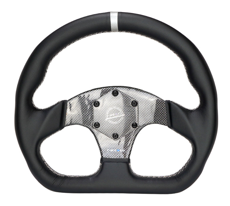 NRG Flat Bottom Carbon Fiber Center Leather Steering Wheel – 320mm | RST-024CF