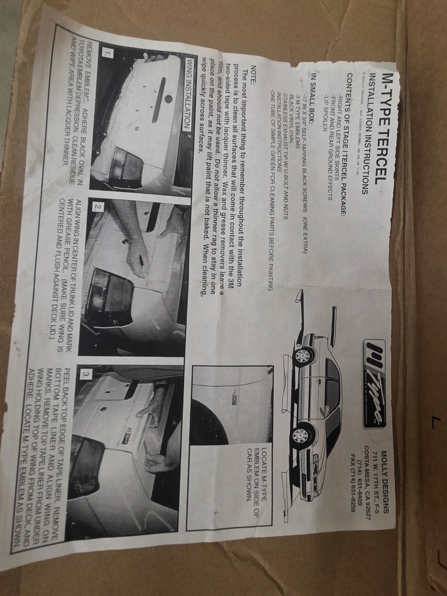 M-Type Molly Designs Polyurethane Ground Effects Kit 1995-1998 Tercel 2DR