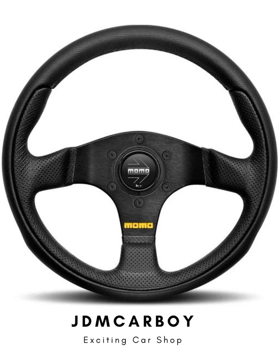 MOMO Team 300mm Black Leather Steering Wheel - Black Spokes (TEA30BK0B)