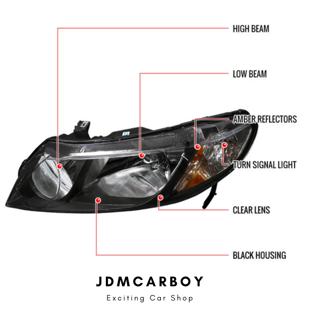 2006-2011 Honda Civic Matte JDM style Black Crystal Headlights Clear Lens