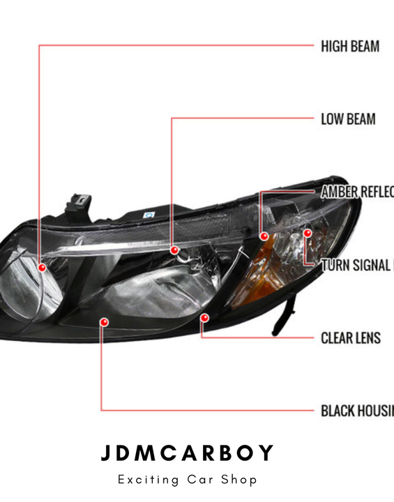 2006-2011 Honda Civic Matte JDM style Black Crystal Headlights Clear Lens