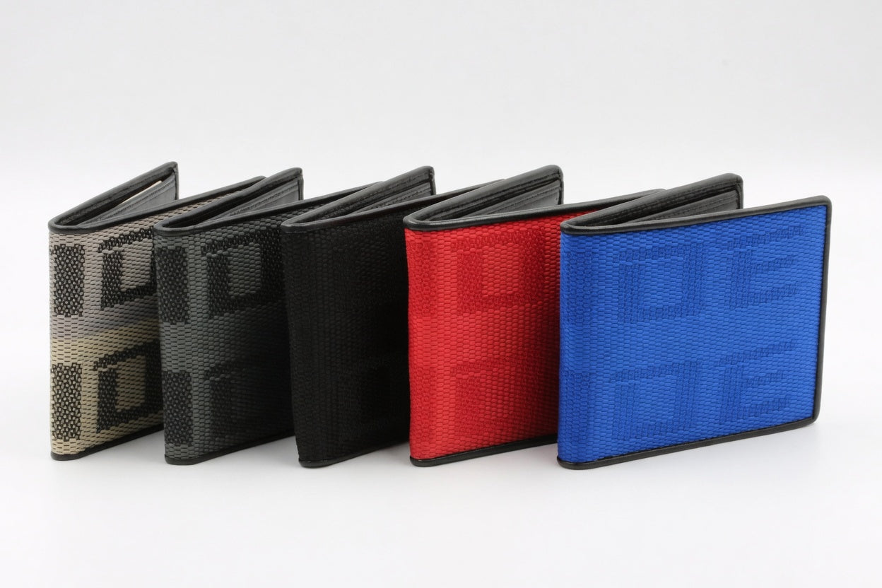 JDM BRIDE Gradation Racing Wallet - Custom Stitched Leather Bi-Fold | Gradation, Black, Red, Blue