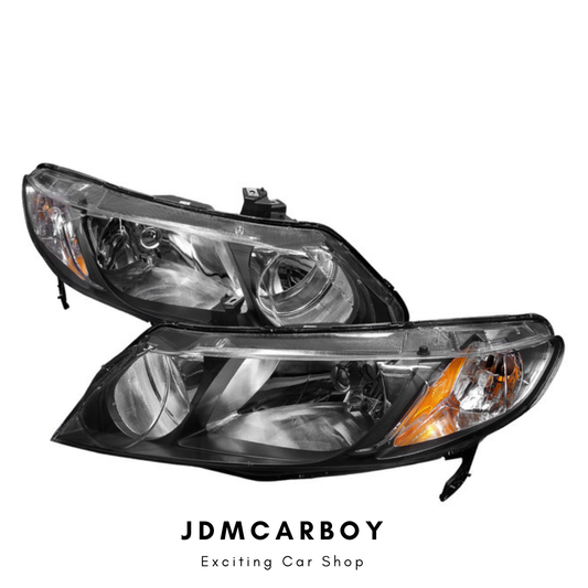 2006-2011 Honda Civic Matte JDM style Black Crystal Headlights Clear Lens