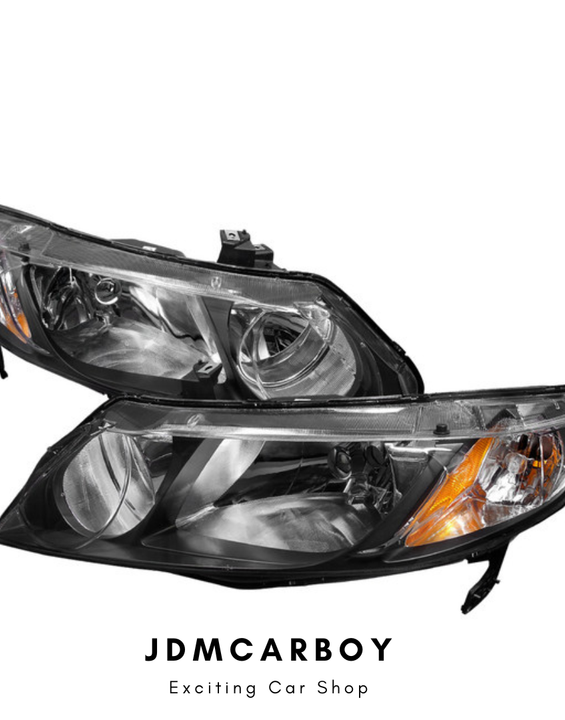 2006-2011 Honda Civic Matte JDM style Black Crystal Headlights Clear Lens