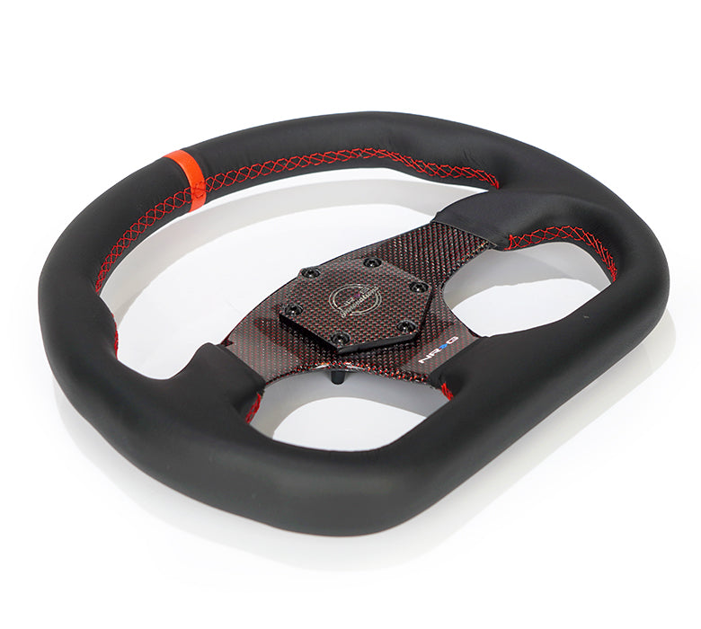 NRG Flat Bottom Carbon Fiber Center Leather Steering Wheel – 320mm | RST-024CF