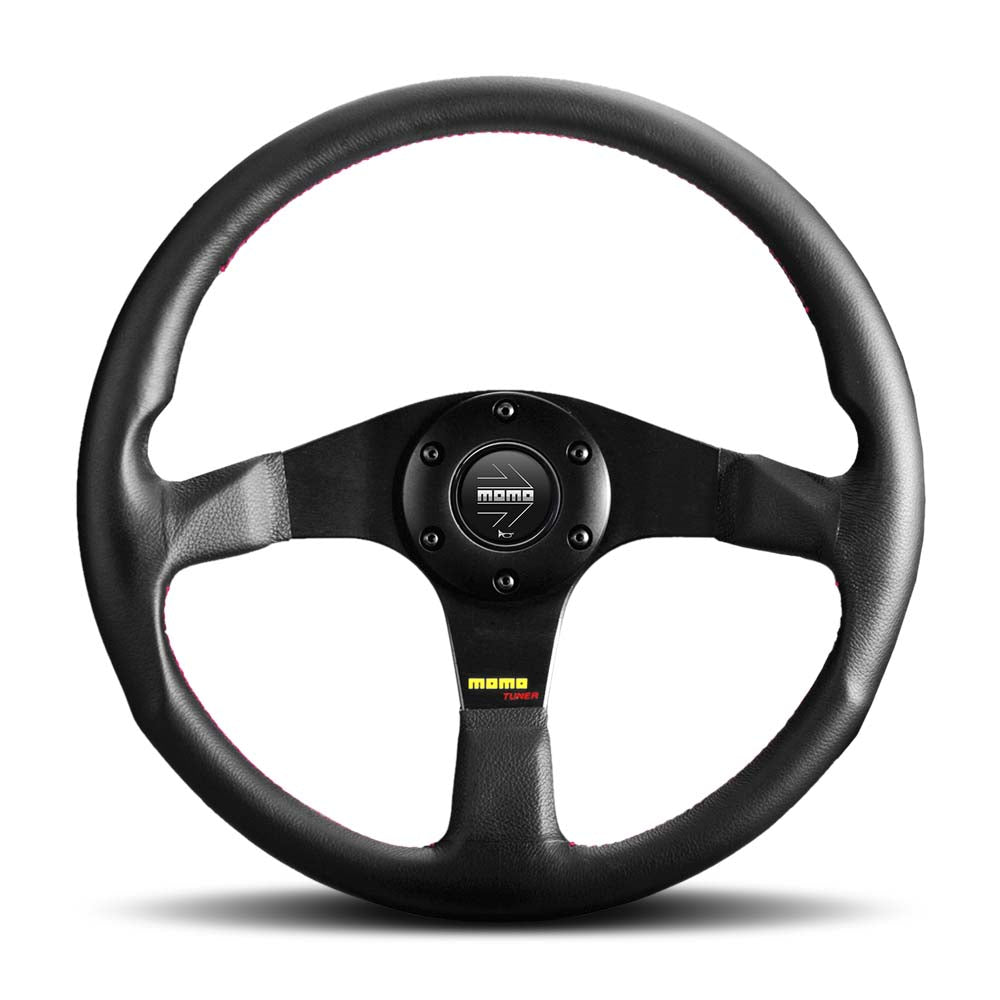 MOMO Tuner Steering Wheel Black Leather Red Stitching - 350mm JDM