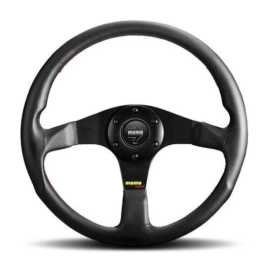 MOMO Tuner Steering Wheel Black Leather Red Stitching - 350mm JDM