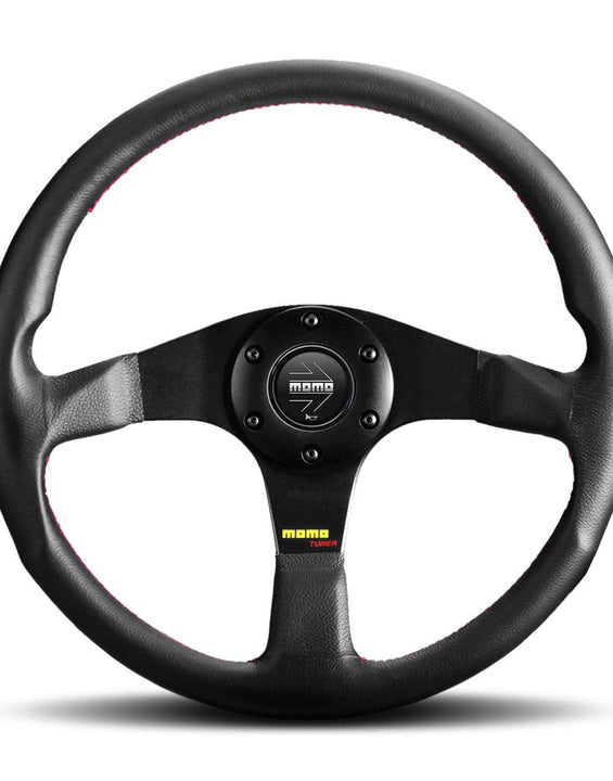MOMO Tuner Steering Wheel Black Leather Red Stitching - 350mm JDM