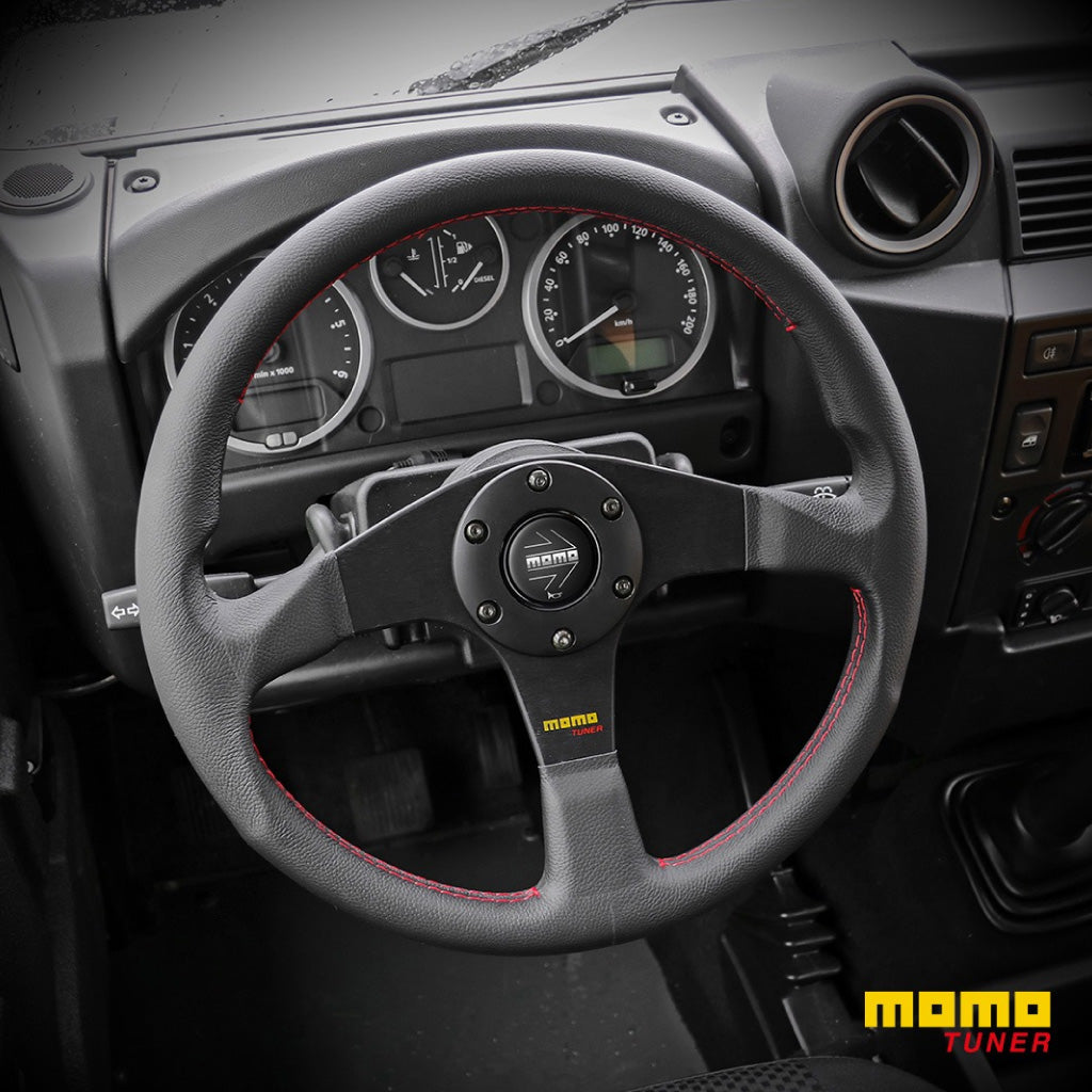 MOMO Tuner Steering Wheel Black Leather Red Stitching - 350mm JDM