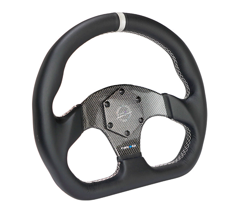 NRG Flat Bottom Carbon Fiber Center Leather Steering Wheel – 320mm | RST-024CF