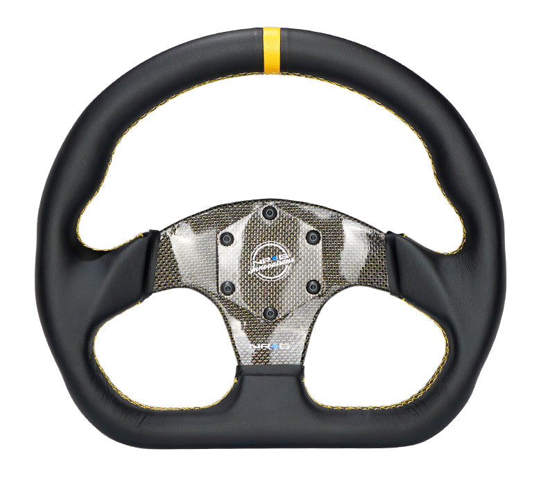NRG Flat Bottom Carbon Fiber Center Leather Steering Wheel – 320mm | RST-024CF