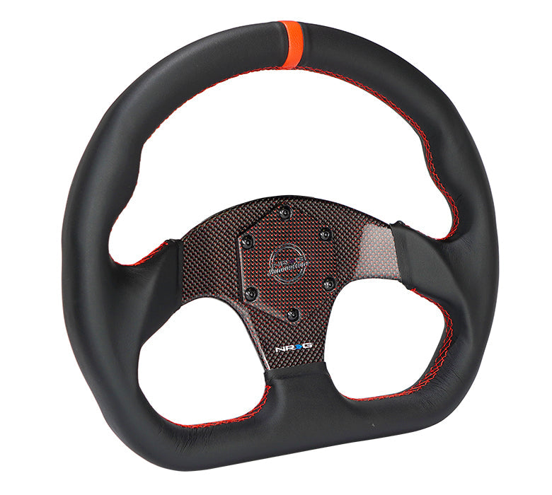 NRG Flat Bottom Carbon Fiber Center Leather Steering Wheel – 320mm | RST-024CF