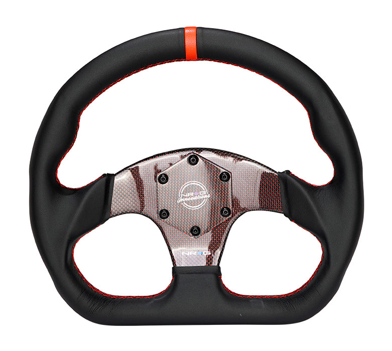 NRG Flat Bottom Carbon Fiber Center Leather Steering Wheel – 320mm | RST-024CF