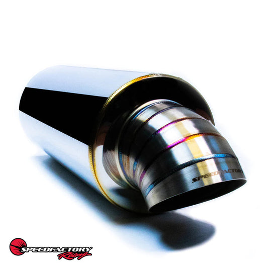 SpeedFactory Racing LT-5 Race Muffler with 4" Turndown Tip - Stainless Straight Through Exhaust | 2.5" 3" 3.5" Inlet | JDM Race Muffler