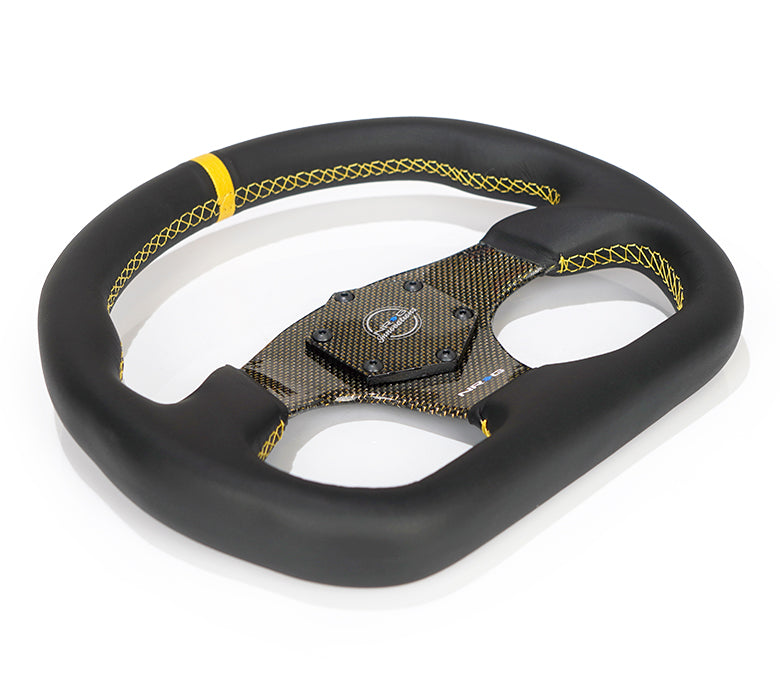 NRG Flat Bottom Carbon Fiber Center Leather Steering Wheel – 320mm | RST-024CF