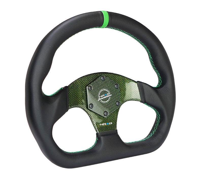 NRG Flat Bottom Carbon Fiber Center Leather Steering Wheel – 320mm | RST-024CF