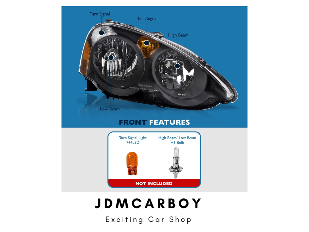 OEM JDM Style Headlights - Black Housing w/ Amber Reflectors | 2002-2004 Acura RSX DC5