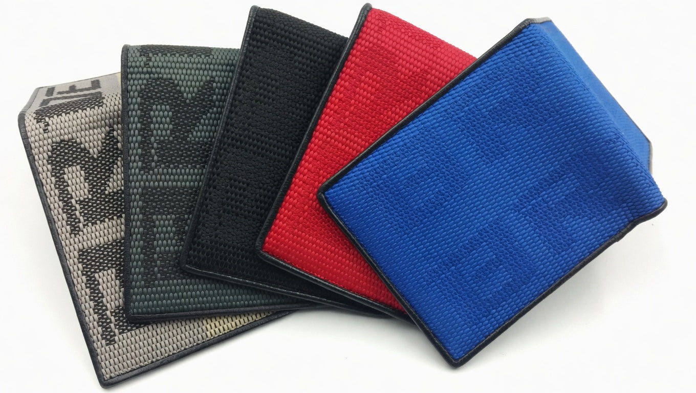 JDM BRIDE Gradation Racing Wallet - Custom Stitched Leather Bi-Fold | Gradation, Black, Red, Blue