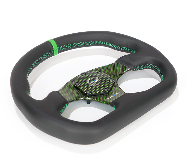 NRG Flat Bottom Carbon Fiber Center Leather Steering Wheel – 320mm | RST-024CF