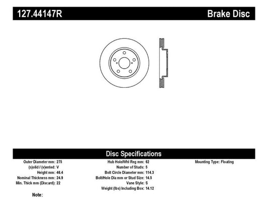 StopTech SportStop 10 Lexus HS 250h / 08-09 Scion xB Slotted & Drilled Right Front Rotor