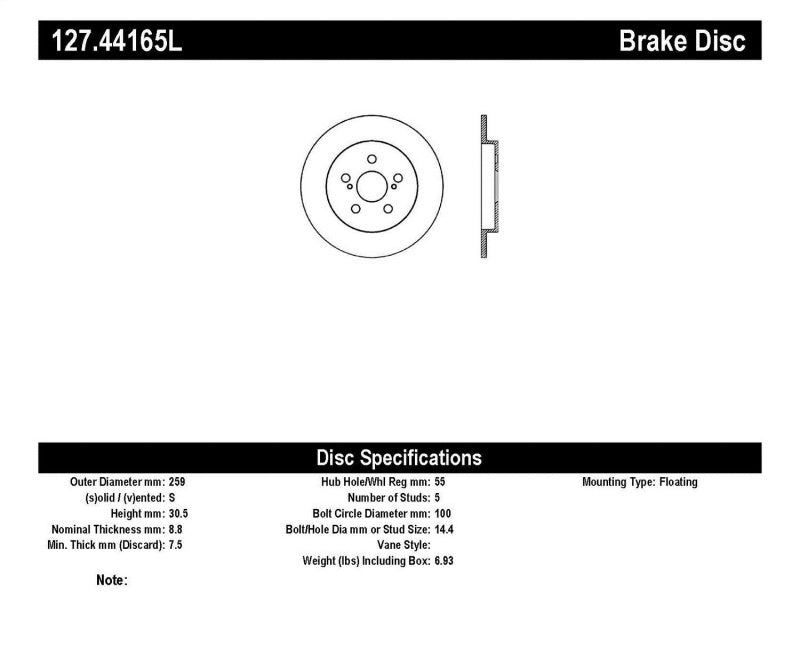 StopTech SportStop 11-12 Lexus CT200H / 09-10 Pontiac Vibe Slotted & Drilled Left Rear Rotor