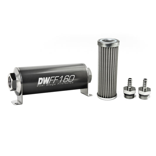 DeatschWerks Stainless Steel 5/16in 100 Micron Universal Inline Fuel Filter Housing Kit (160mm)