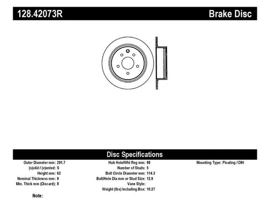 StopTech SportStop 02-09 Nissan Altima / 04-08 Maxima / 07-09 Sentra Drilled Rear Right Rotor