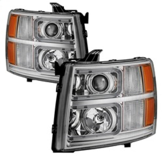 Xtune Chevy Silverado 1500/2500/3500 07-13 Halo Projector Headlights Chrome PRO-JH-CS07-LED-C