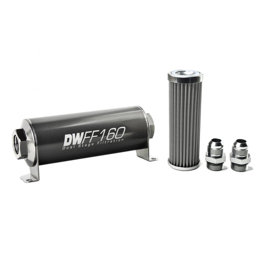 DeatschWerks Stainless Steel 10AN 100 Micron Universal Inline Fuel Filter Housing Kit (160mm)