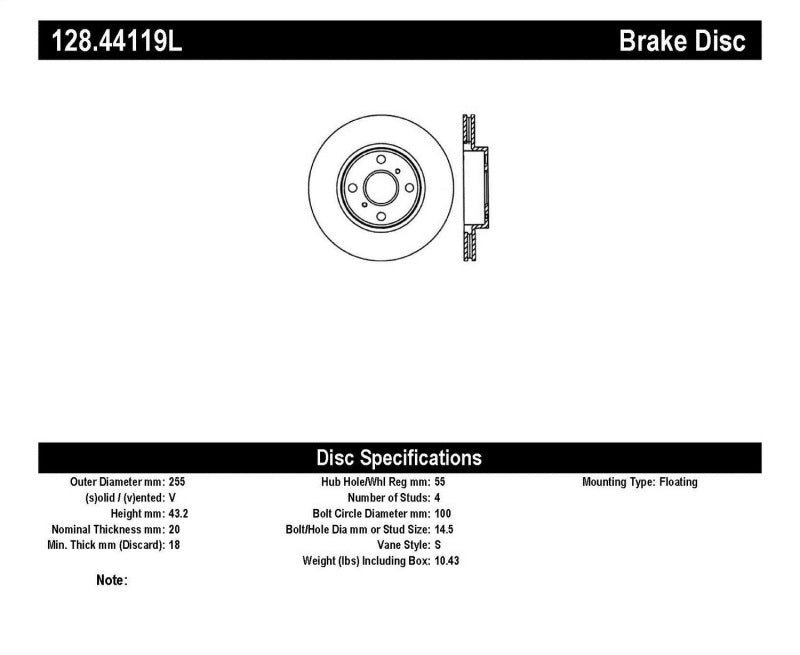 StopTech Toyota MR2 Spyder Drilled Left Front Rotor