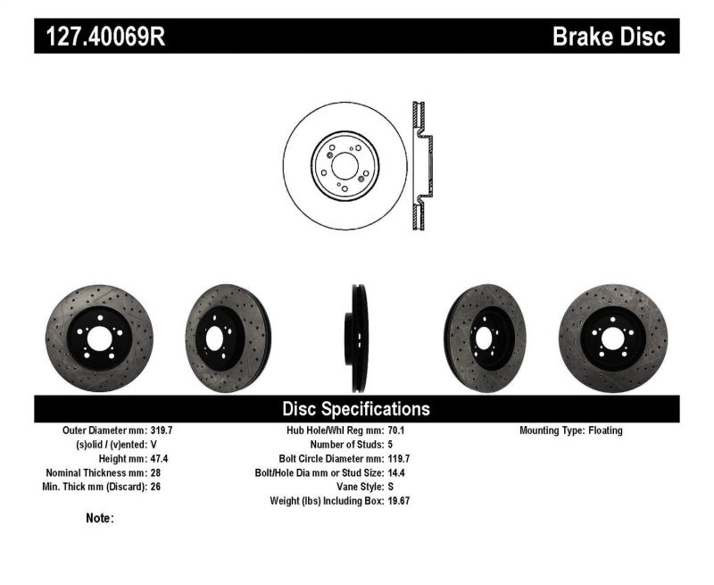 StopTech Slotted & Drilled Sport Brake Rotor